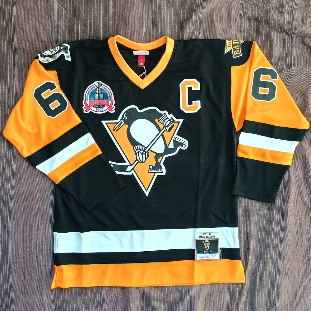 Mitchell and Ness 91-92 Pittsburgh penguins Mario Lemieux black gold white sz L